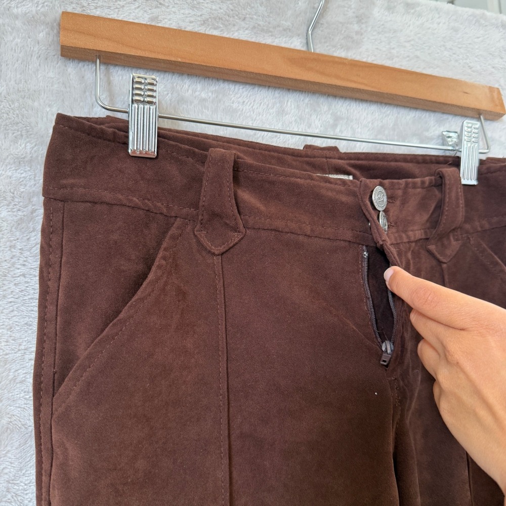 Womens Y2K Brown Velvet Flare Pants junior 5 Velour Bootcut Forest fairy - Picture 5 of 10